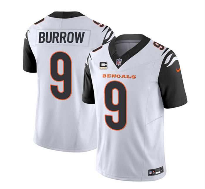 Custom Men’s Cincinnati Bengals #9 Joe Burrow 2023 F.U.S.E. White With 4-Star C Patch Vapor Untouchable Limited Stitched Jersey