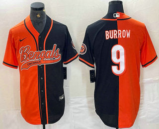 Custom Men’s Cincinnati Bengals #9 Joe Burrow Orange Black Two Tone Cool Base Stitched Baseball Jersey