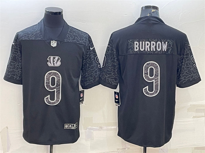 Custom Men’s Cincinnati Bengals #9 Joe Burrow Reflective Limited Stitched Jersey