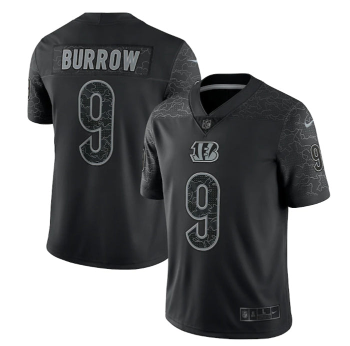 Custom Men’s Cincinnati Bengals #9 Joe Burrow Reflective Limited Stitched Jersey