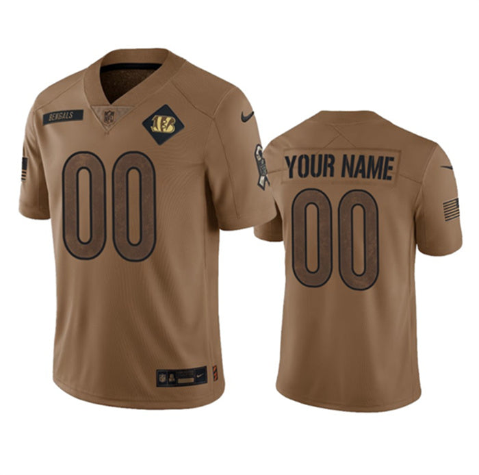 Custom Men’s Cincinnati Bengals Active Player Custom 2023 Brown Salute To Service Limited Stitched Jersey