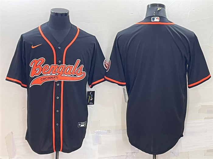 Custom Men’s Cincinnati Bengals Blank Black With Patch Cool Base Stitched Baseball Jersey