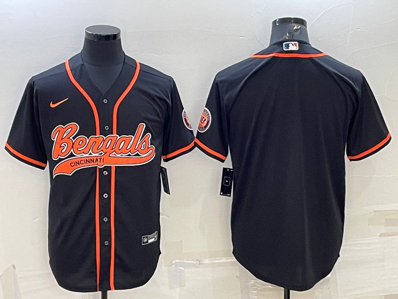Custom Men’s Cincinnati Bengals Blank Black With Patch Cool Base Stitched Baseball Jersey