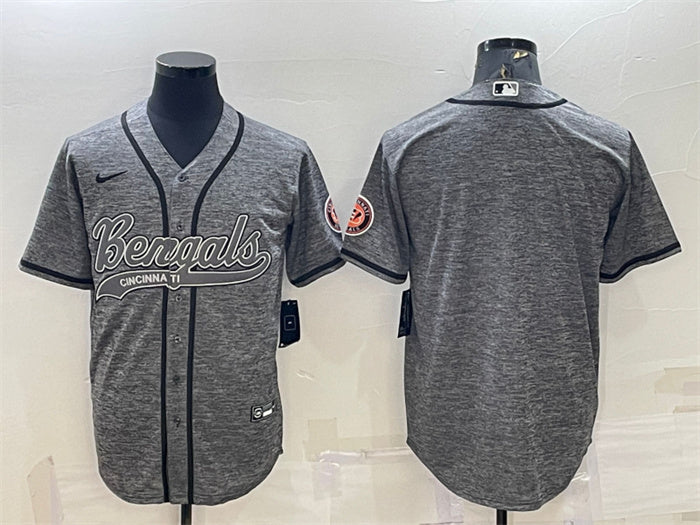 Custom Men’s Cincinnati Bengals Blank Grey With Patch Cool Base Stitched Baseball Jersey