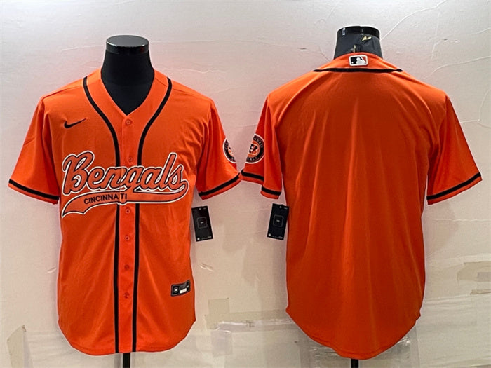 Custom Men’s Cincinnati Bengals Blank Orange With Patch Cool Base Stitched Baseball Jersey
