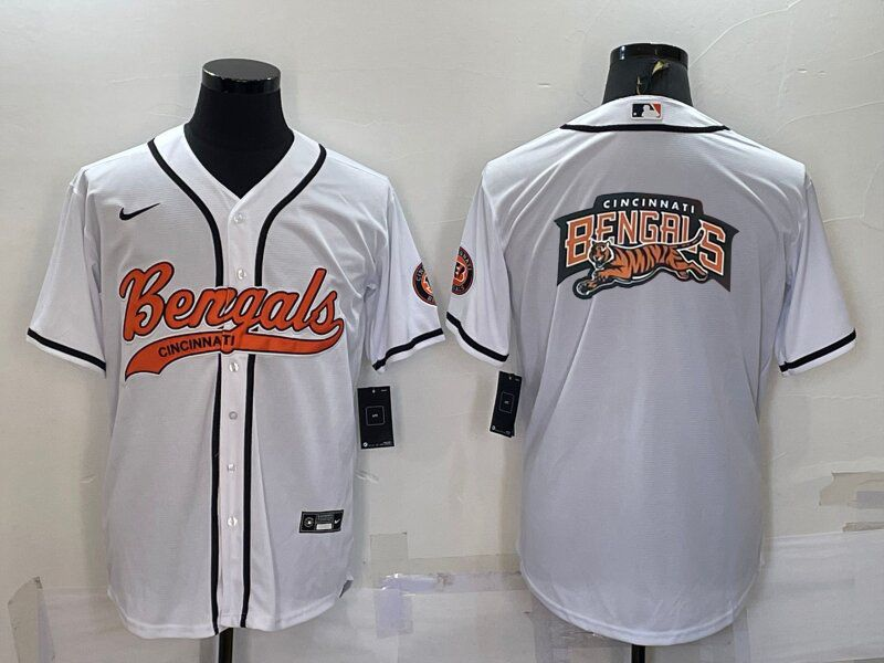 Custom Men’s Cincinnati Bengals White Team Big Logo With Patch Cool Base Stitched Baseball Jersey