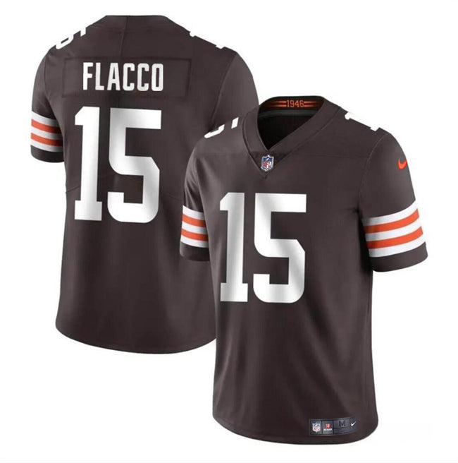 Custom Men’s Cleveland Browns #15 Joe Flacco Brown Vapor Untouchable Limited Stitched Jersey
