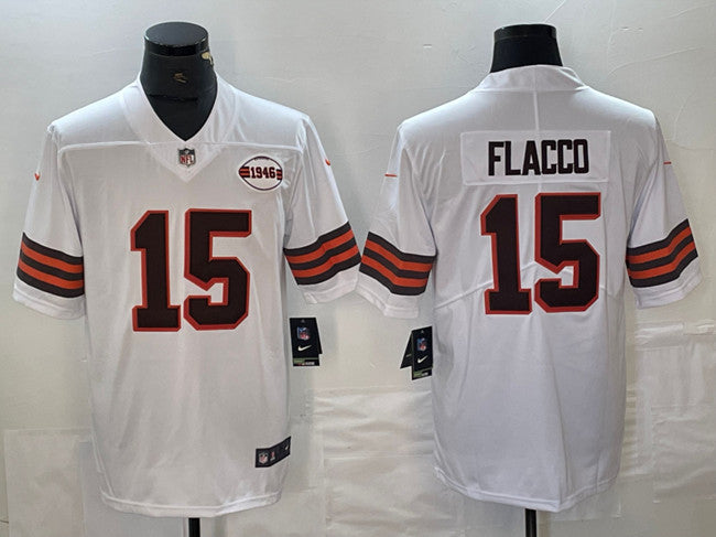Custom Men’s Cleveland Browns #15 Joe Flacco White 1946 Collection Vapor Untouchable Limited Stitched Jersey