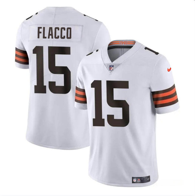 Custom Men’s Cleveland Browns #15 Joe Flacco White Vapor Untouchable Limited Stitched Jersey