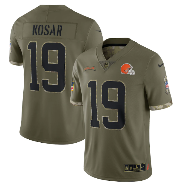 Custom Men’s Cleveland Browns #19 Bernie Kosar Olive 2022 Salute To Service Limited Stitched Jersey