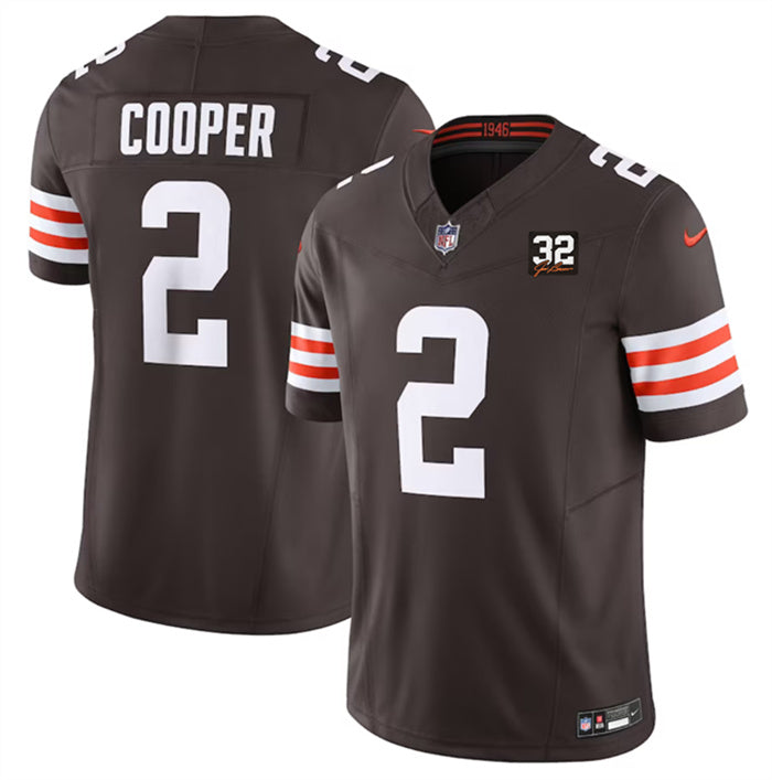 Custom Men’s Cleveland Browns #2 Amari Cooper Brown 2023 F.U.S.E. With Jim Brown Memorial Patch Vapor Untouchable Limited Stitched Jersey