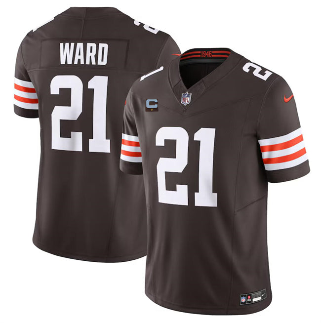 Custom Men’s Cleveland Browns #21 Denzel Ward Brown 2024 F.U.S.E. With 1-Star C Patch Vapor Untouchable Limited Stitched Jersey