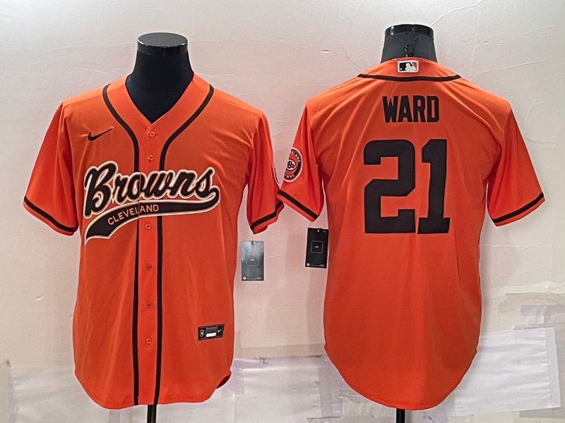 Custom Men’s Cleveland Browns #21 Denzel Ward Orange Cool Base Stitched Baseball Jersey