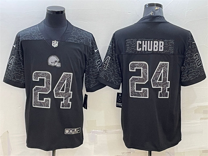 Custom Men’s Cleveland Browns #24 Nick Chubb Black Reflective Limited Stitched Jerseys