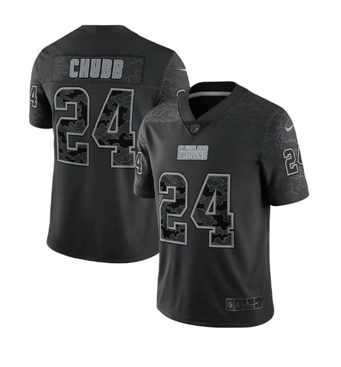Custom Men’s Cleveland Browns #24 Nick Chubb Black Reflective Stitched Jersey