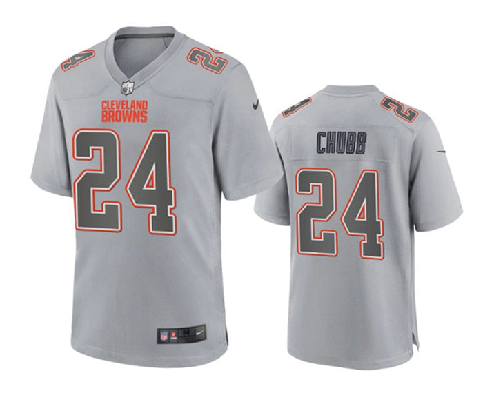 Custom Men’s Cleveland Browns #24 Nick Chubb Grey Atmosphere Fashion Stitched Game Jersey