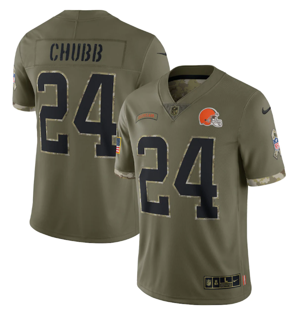 Custom Men’s Cleveland Browns #24 Nick Chubb Olive 2022 Salute To Service Limited Stitched Jersey