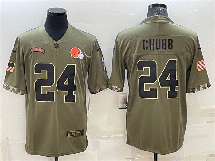 Custom Men’s Cleveland Browns #24 Nick Chubb Olive 2022 Salute To Service Limited Stitched Jersey