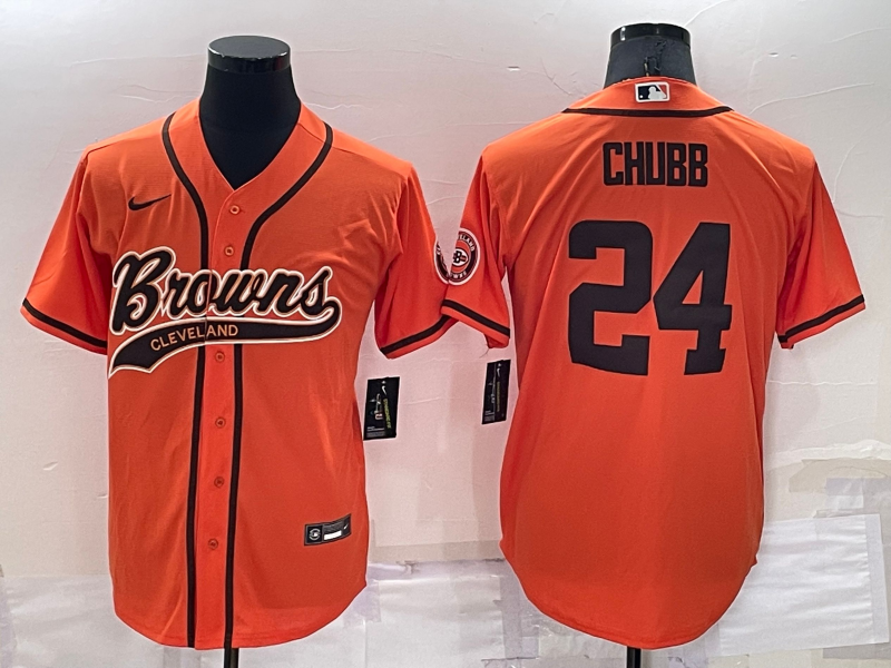 Custom Men’s Cleveland Browns #24 Nick Chubb Orange Cool Base Stitched Baseball Jersey