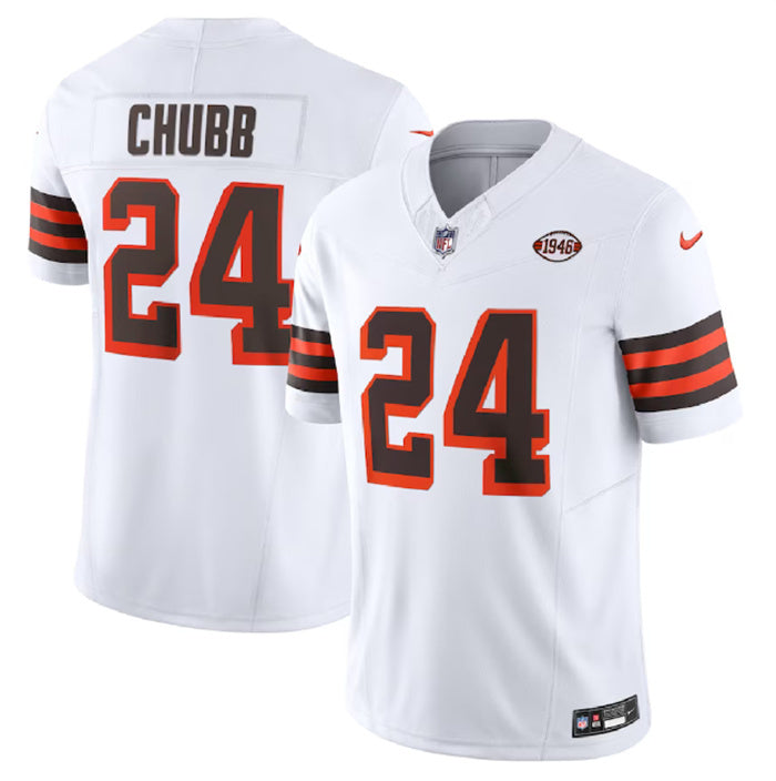 Custom Men’s Cleveland Browns #24 Nick Chubb White 2023 F.U.S.E. 1946 Collection Vapor Untouchable Limited Stitched Jersey