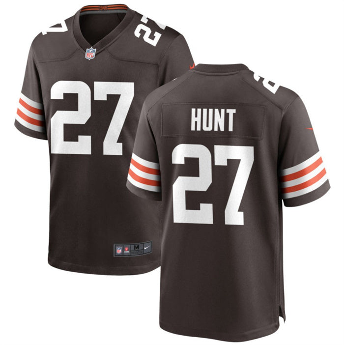 Custom Men’s Cleveland Browns #27 Kareem Hunt Brown Stitched Game Jersey