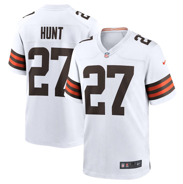 Custom Men’s Cleveland Browns #27 Kareem Hunt White Stitched Game Jersey