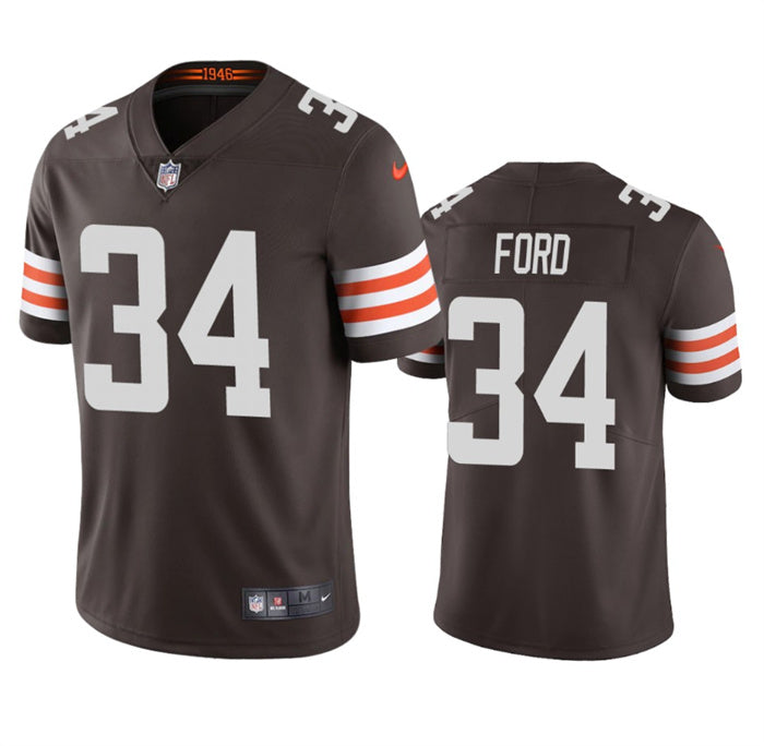 Custom Men’s Cleveland Browns #34 Jerome Ford Brown Vapor Stitched Game Jersey