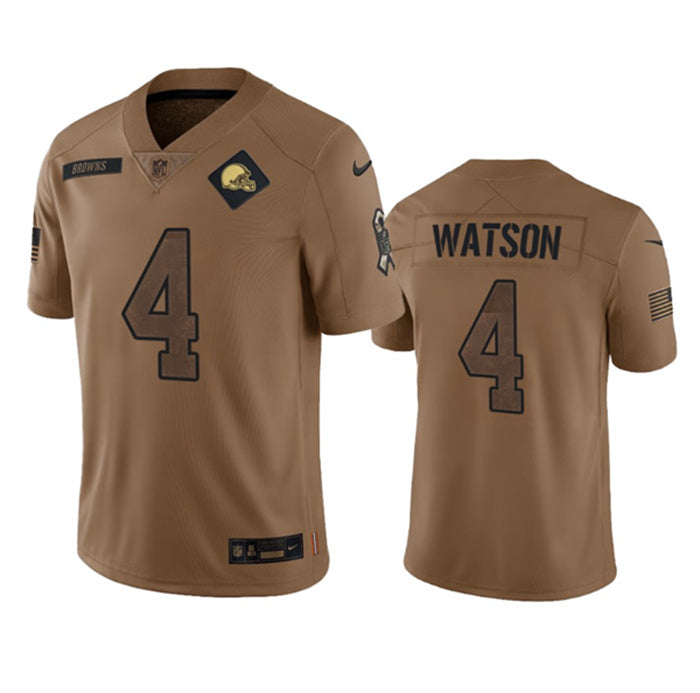 Custom Men’s Cleveland Browns #4 Deshaun Watson 2023 Brown Salute To Service Limited Stitched Jersey