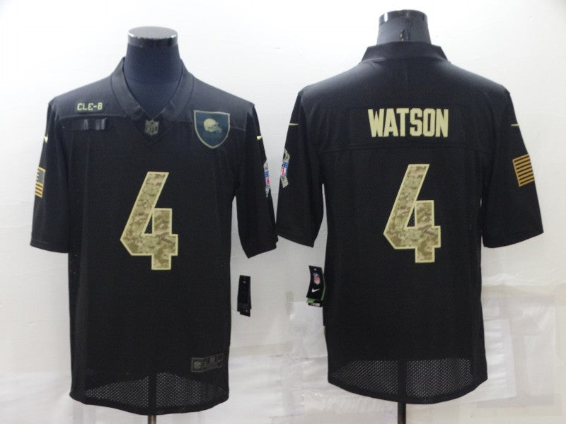 Custom Men’s Cleveland Browns #4 Deshaun Watson Black Camo Salute To Service Limited Stitched Jersey