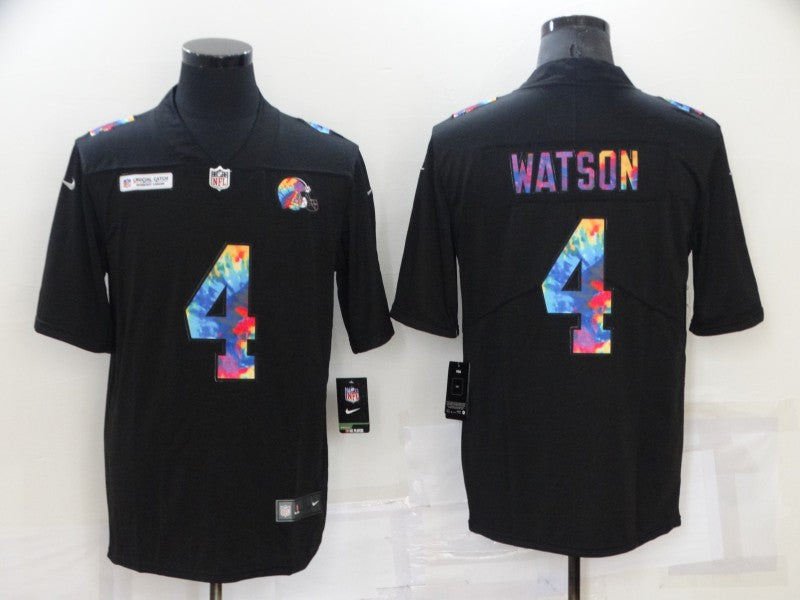 Custom Men’s Cleveland Browns #4 Deshaun Watson Black Crucial Catch Limited Stitched Jersey