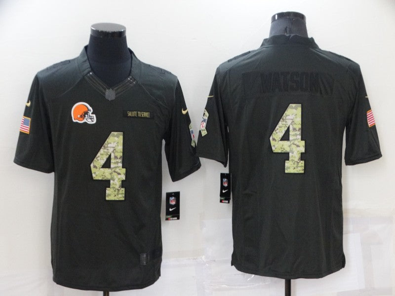 Custom Men’s Cleveland Browns #4 Deshaun Watson Black Salute To Service Limited Stitched Jersey