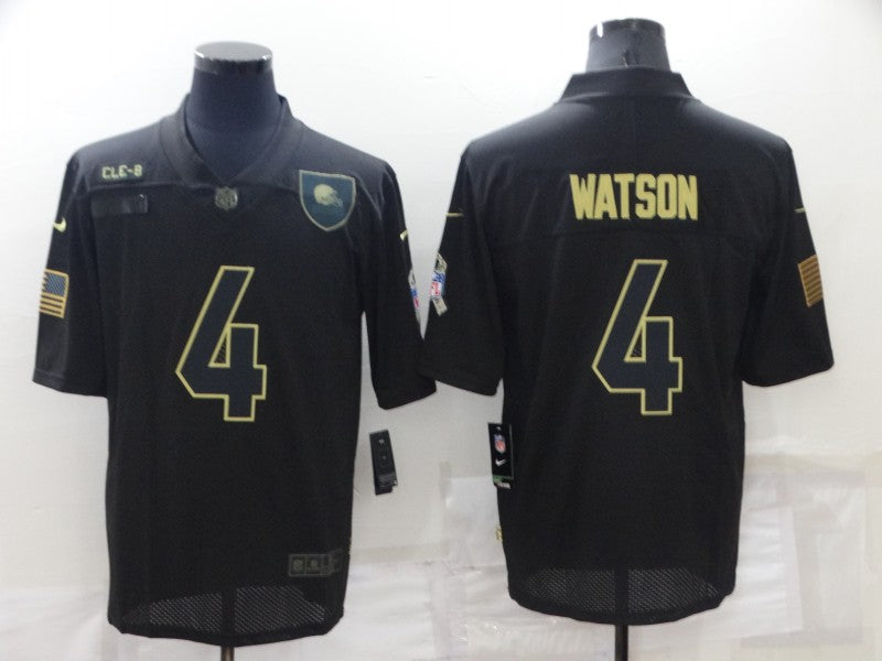 Custom Men’s Cleveland Browns #4 Deshaun Watson Black Salute To Service Limited Stitched Jersey