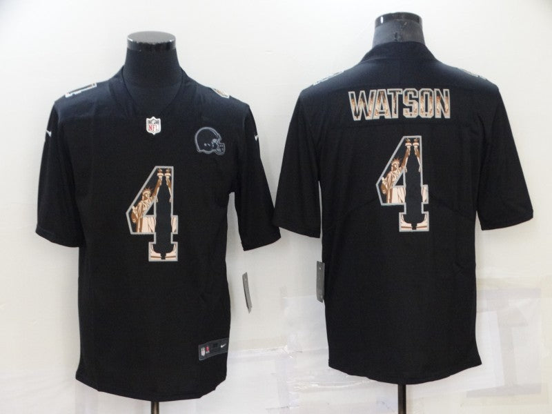 Custom Men’s Cleveland Browns #4 Deshaun Watson Black Statue Of Liberty Limited Stitched Jersey