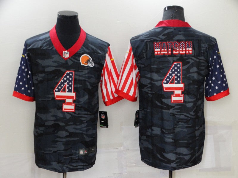 Custom Men’s Cleveland Browns #4 Deshaun Watson Camo USA Flag Limited Stitched Jersey