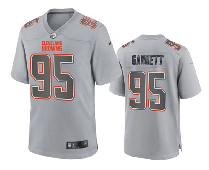 Custom Men’s Cleveland Browns #95 Myles Garrett Grey Atmosphere Fashion Stitched Game Jersey