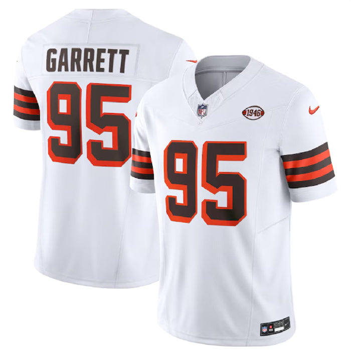 Custom Men’s Cleveland Browns #95 Myles Garrett White 2023 F.U.S.E. 1946 Collection Vapor Untouchable Limited Stitched Jersey