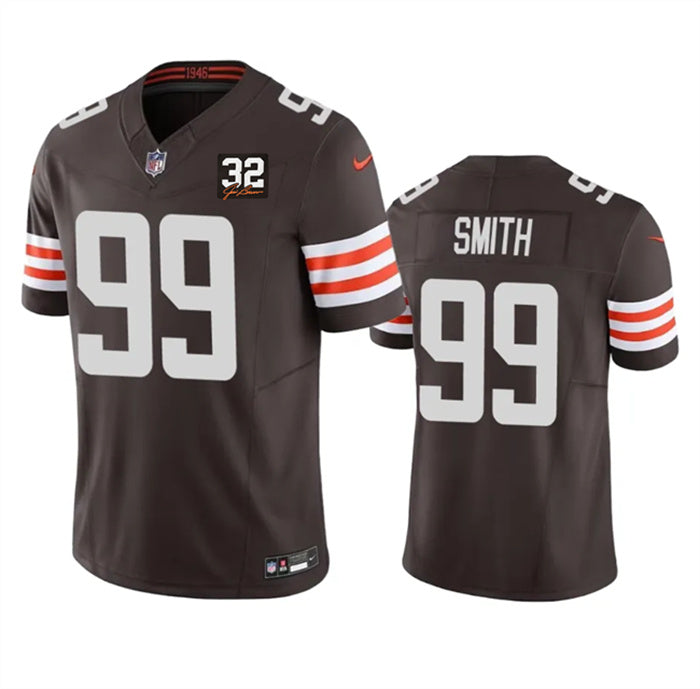 Custom Men’s Cleveland Browns #99 Za’Darius Smith Brown 2023 F.U.S.E. With Jim Brown Memorial Patch Vapor Untouchable Limited Stitched Jersey