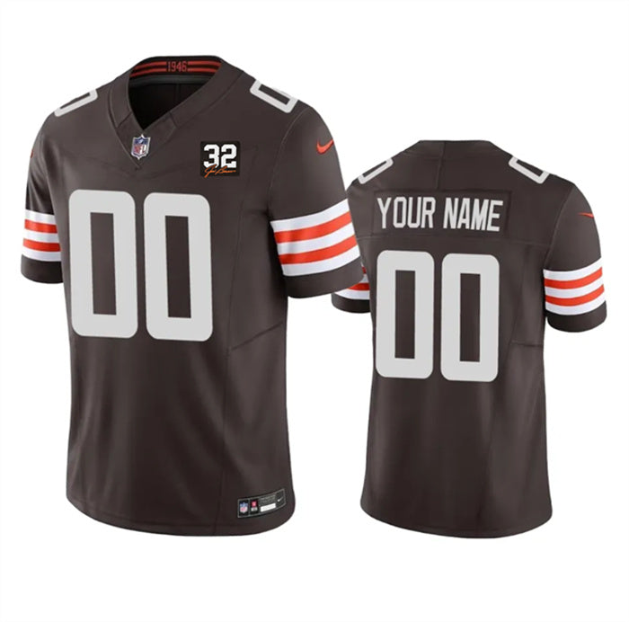 Custom Men’s Cleveland Browns ACTIVE PLAYER Custom Brown 2023 F.U.S.E. With Jim Brown Memorial Patch Vapor Untouchable Limited Stitched Jersey
