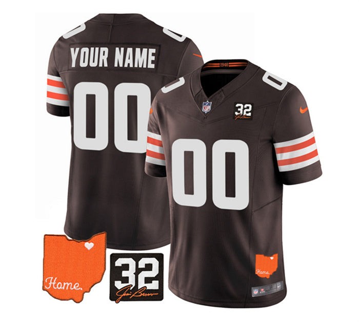 Custom Men’s Cleveland Browns Active Player Custom Brown 2023 F.U.S.E. With Jim Brown Memorial Patch Vapor Untouchable Limited Stitched Jersey