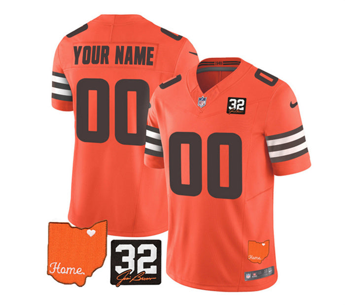 Custom Men’s Cleveland Browns Active Player Custom Orange 2023 F.U.S.E. With Jim Brown Memorial Patch Vapor Untouchable Limited Stitched Jersey