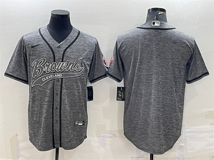 Custom Men’s Cleveland Browns Blank Grey With Patch Cool Base Stitched Baseball Jersey