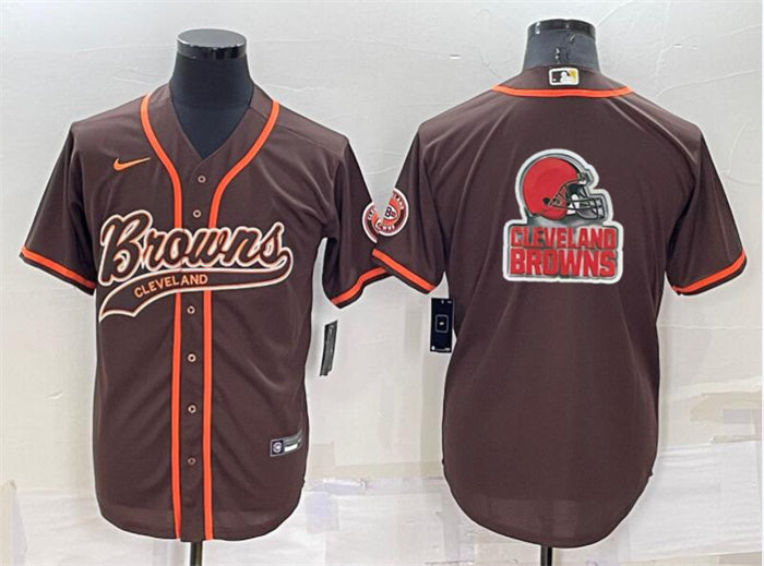 Custom Men’s Cleveland Browns Brown Team Big Logo With Patch Cool Base Stitched Baseball Jersey