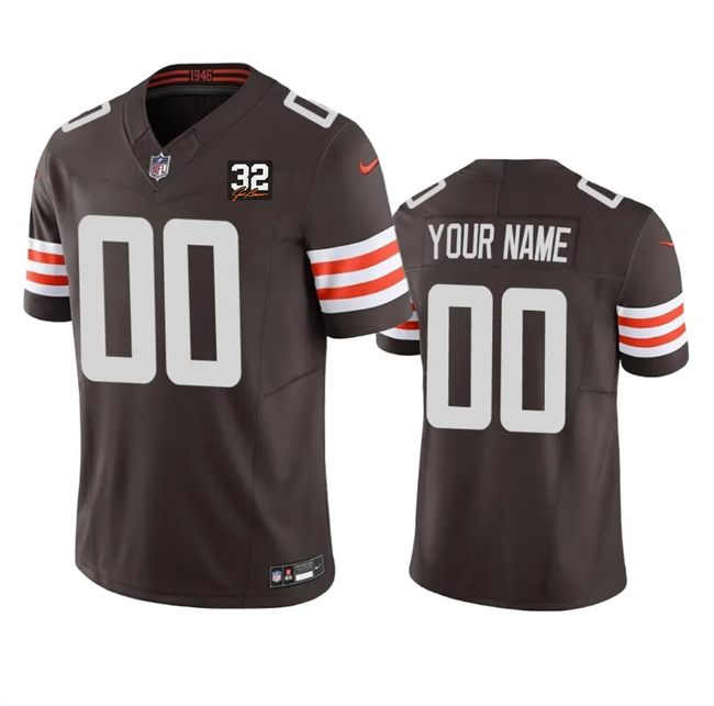 Custom Men’s Cleveland Browns Customized Brown 2023 F.U.S.E. With Jim Brown Memorial Patch Vapor Untouchable Limited Stitched Jersey