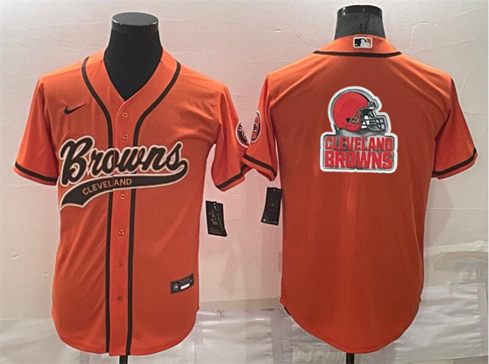 Custom Men’s Cleveland Browns Orange Team Big Logo With Patch Cool Base Stitched Baseball Jersey