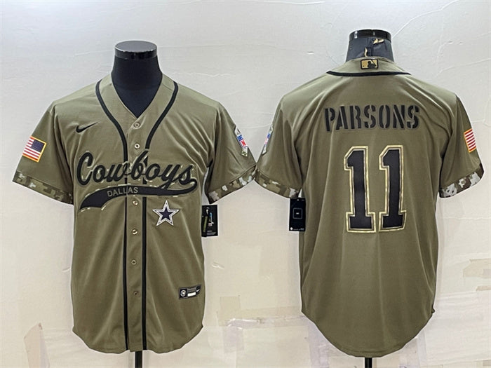 Custom Men’s Dallas Cowboys #11 Micah Parsons 2022 Olive Salute To Service Cool Base Stitched Baseball Jersey
