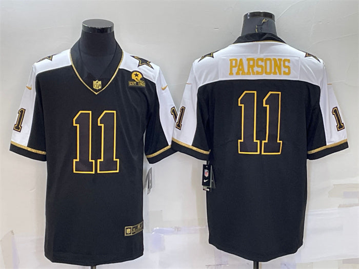 Custom Men’s Dallas Cowboys #11 Micah Parsons Black Gold Thanksgiving With Patch Stitched Jersey