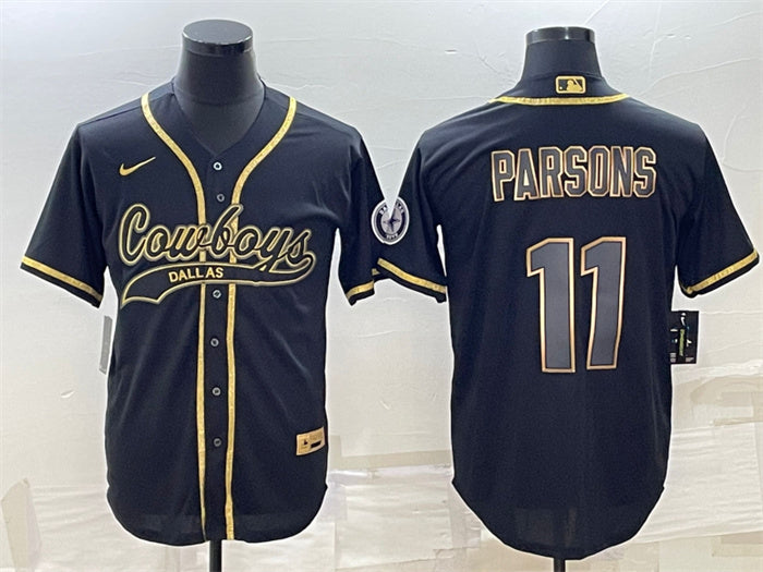 Custom Men’s Dallas Cowboys #11 Micah Parsons Black Gold With Patch Cool Base Stitched Baseball Jersey