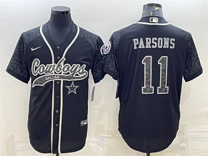 Custom Men’s Dallas Cowboys #11 Micah Parsons Black Reflective With Patch Cool Base Stitched Baseball Jersey