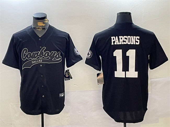 Custom Men’s Dallas Cowboys #11 Micah Parsons Black With Patch Cool Base Stitched Baseball Jersey