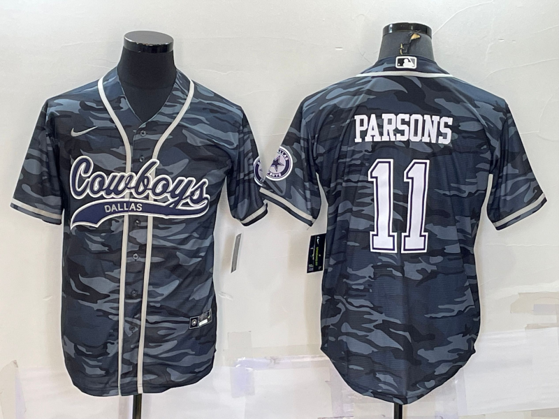 Custom Men’s Dallas Cowboys #11 Micah Parsons Grey Camo With Patch Cool Base Stitched Baseball Jersey